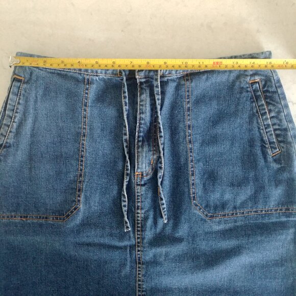 Cherokee 98% cotton denim blue jean skirt tie waist front slit pockets 10 - Picture 12 of 12